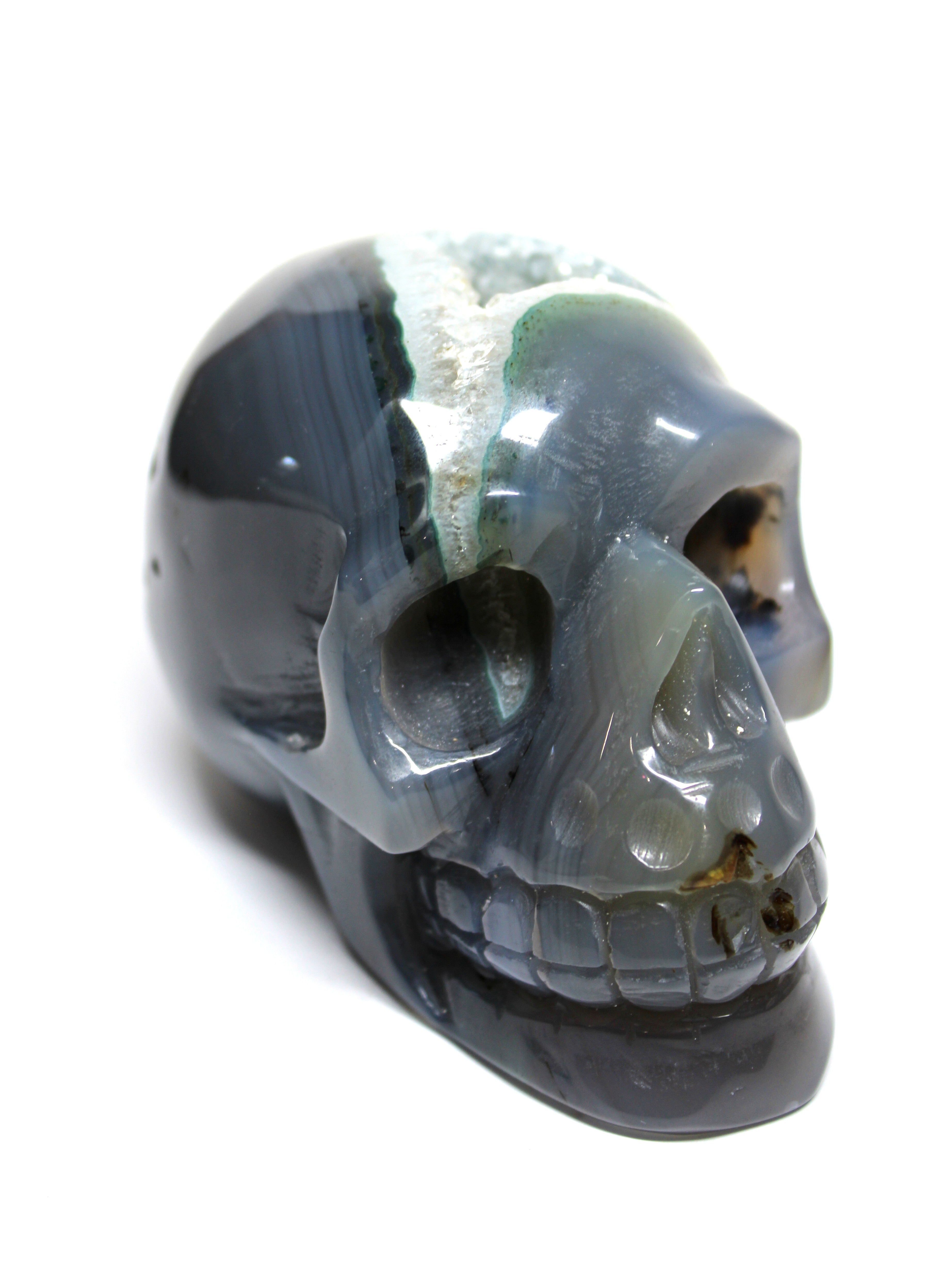 Green Agate Geode Skull