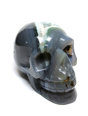 Green Agate Geode Skull