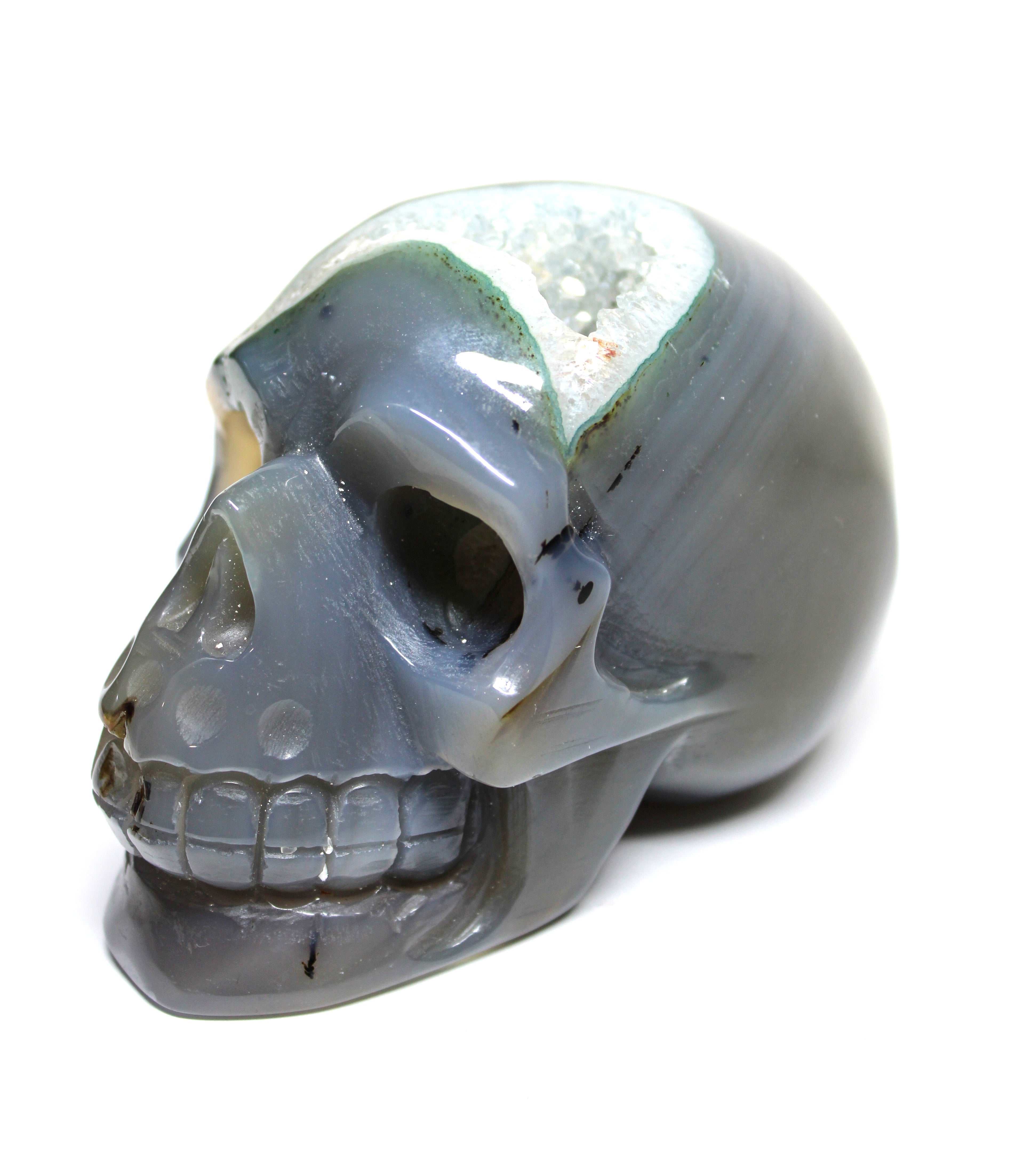 Green Agate Geode Skull
