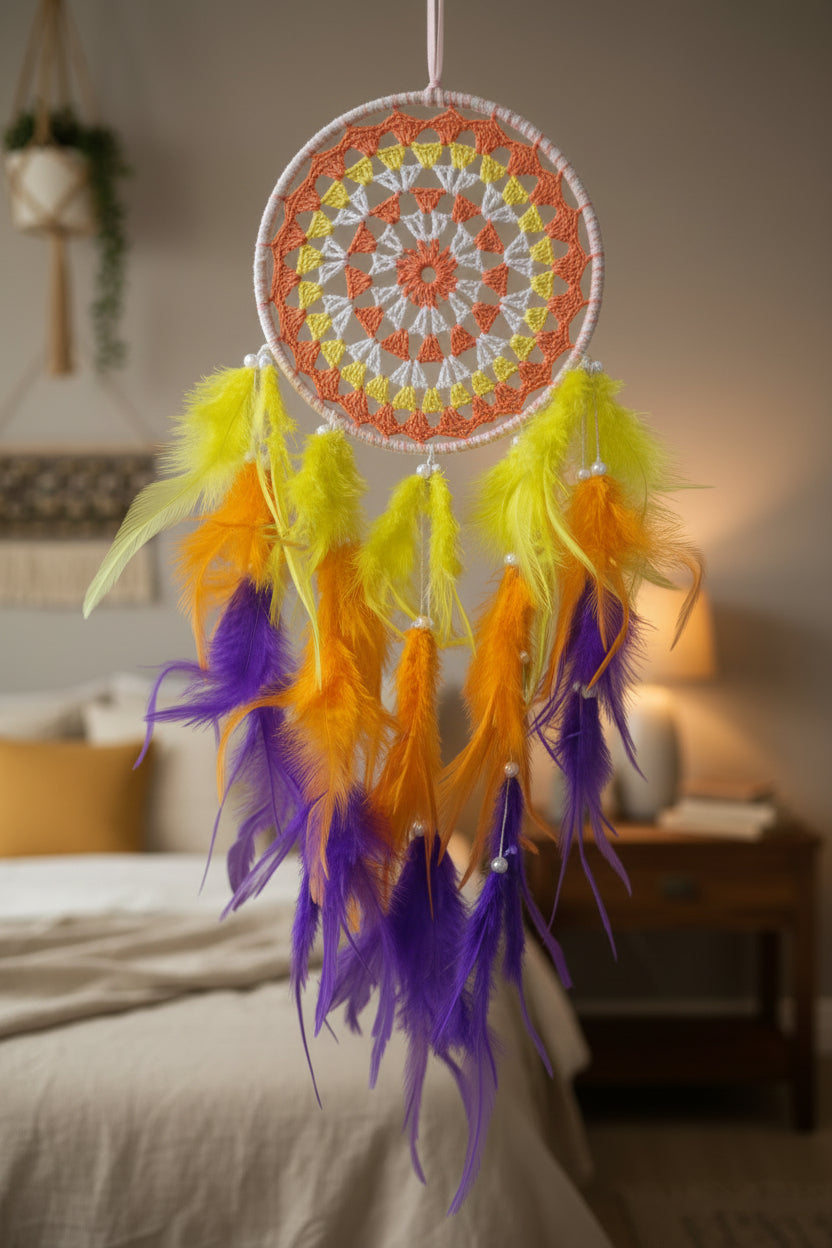 Yellow and Orange Macramé Dreamcatcher