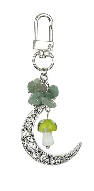 Green Aventurine Mushroom and Moon Bag Clip