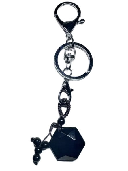 Black Obsidian Hexagon Keychain