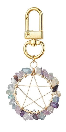 Wire Wrap Pentacle Star with Fluorite Bag Clip