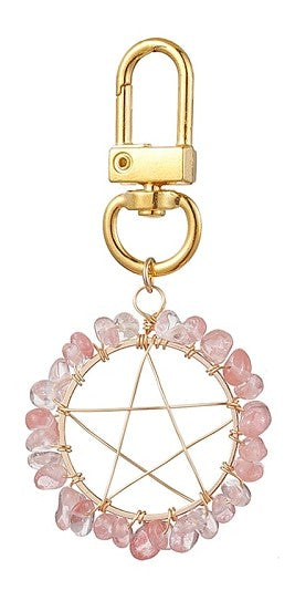 Wire Wrap Pentacle Star with Cherry Quartz Bag Clip