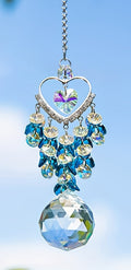 Aqua Multi Crystal and Rhinestone Heart Suncatcher