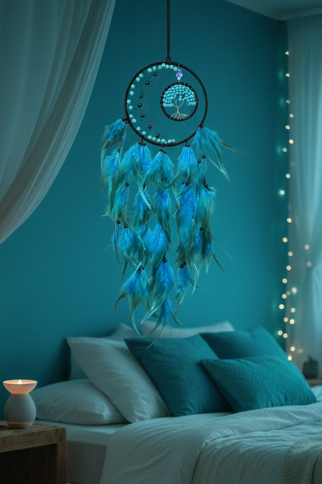 Turquoise moon and tree mandala