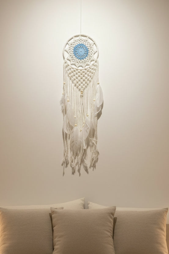 Blue and Beige Macramé Dreamcatcher