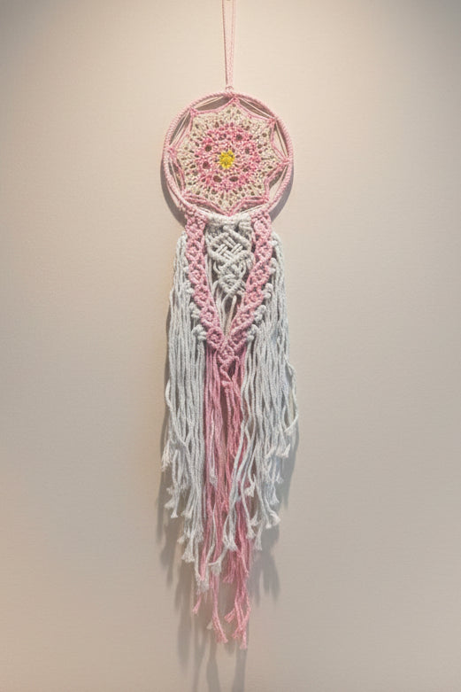White and Pink Macramé Dreamcatcher