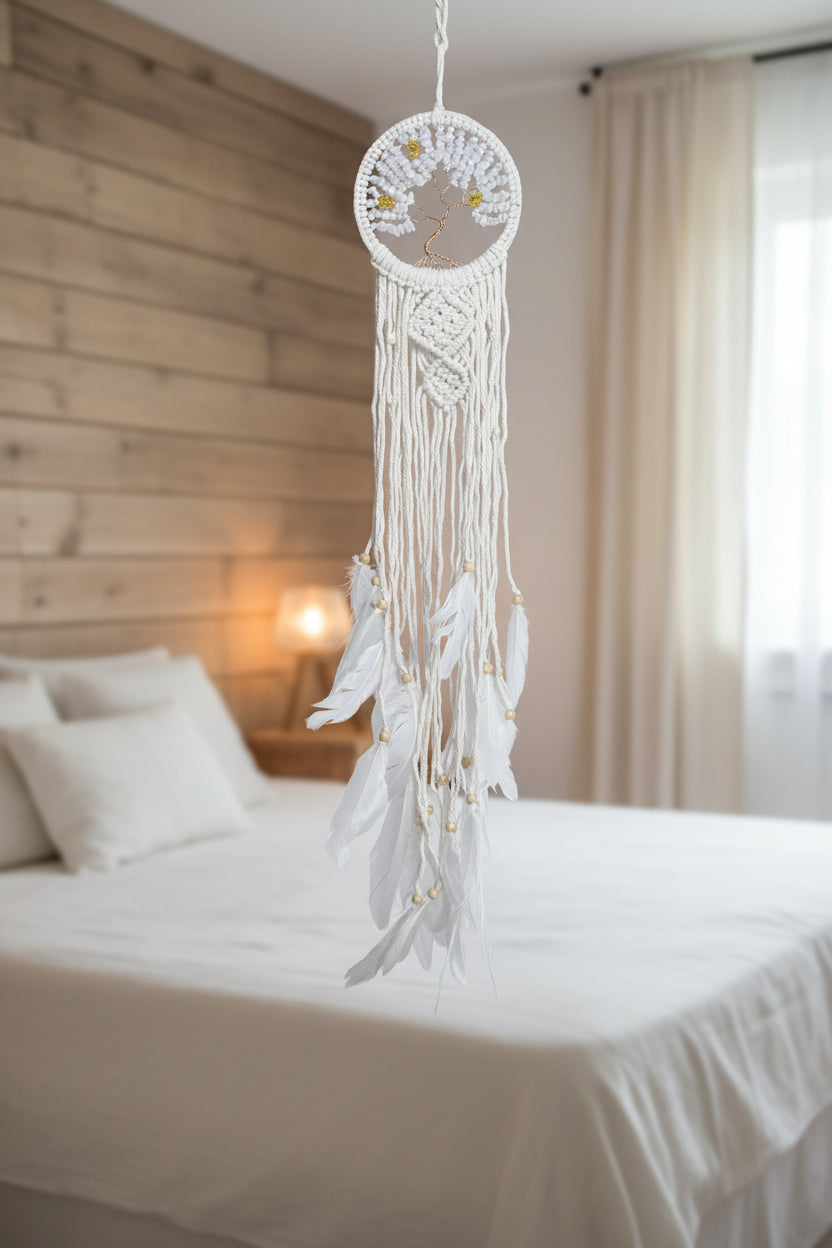 White Macramé Tree Dreamcatcher
