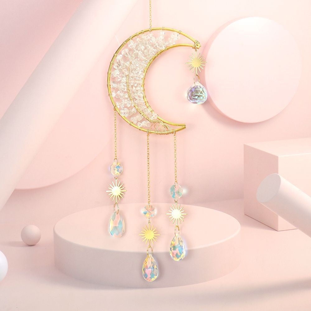 Moon with Clear Quartz Tree Large Suncatcher Decor