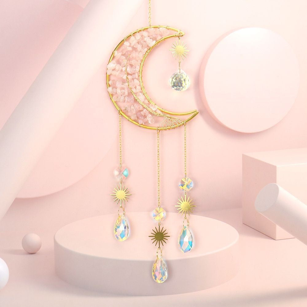 Moon with Rose Quartz Tree Large Suncatcher Decor