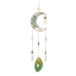 Green Aventurine Tree Moon with Agate Suncatcher
