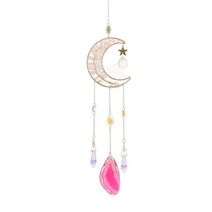 Rose Quartz Tree Moon with Agate Suncatcher