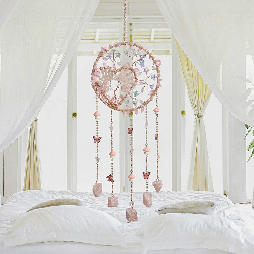 Rose Quartz Tree Heart Suncatcher