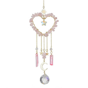 Heart Rose Quartz Gemstone Suncatcher