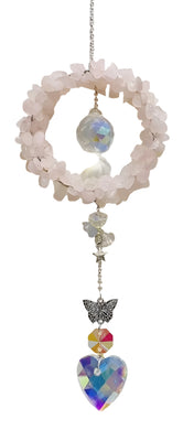 Rose Quartz with Heart Crystal Suncatcher