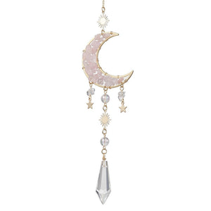 Rose Quartz Chip Moon Suncatcher