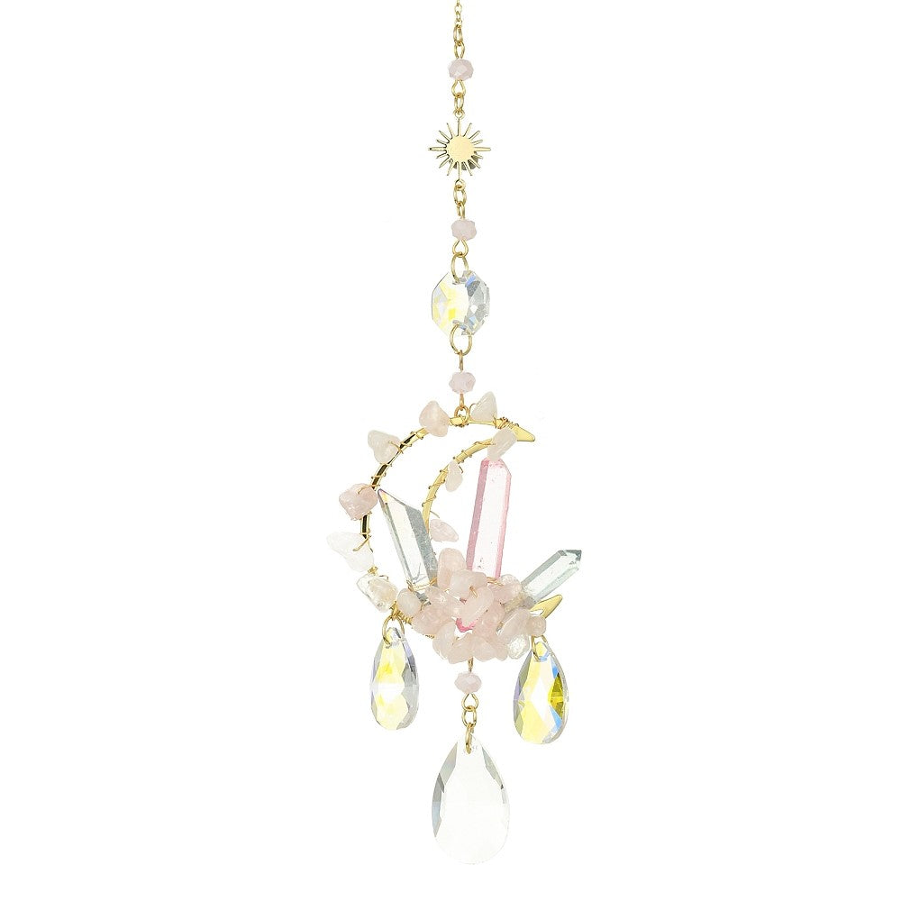 Crystals with Rose Quartz Moon Suncatcher