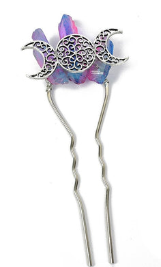 Pink Blue Crystal Triple Moon Hair Stick