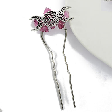 Purple Crystal Triple Moon Hair Stick