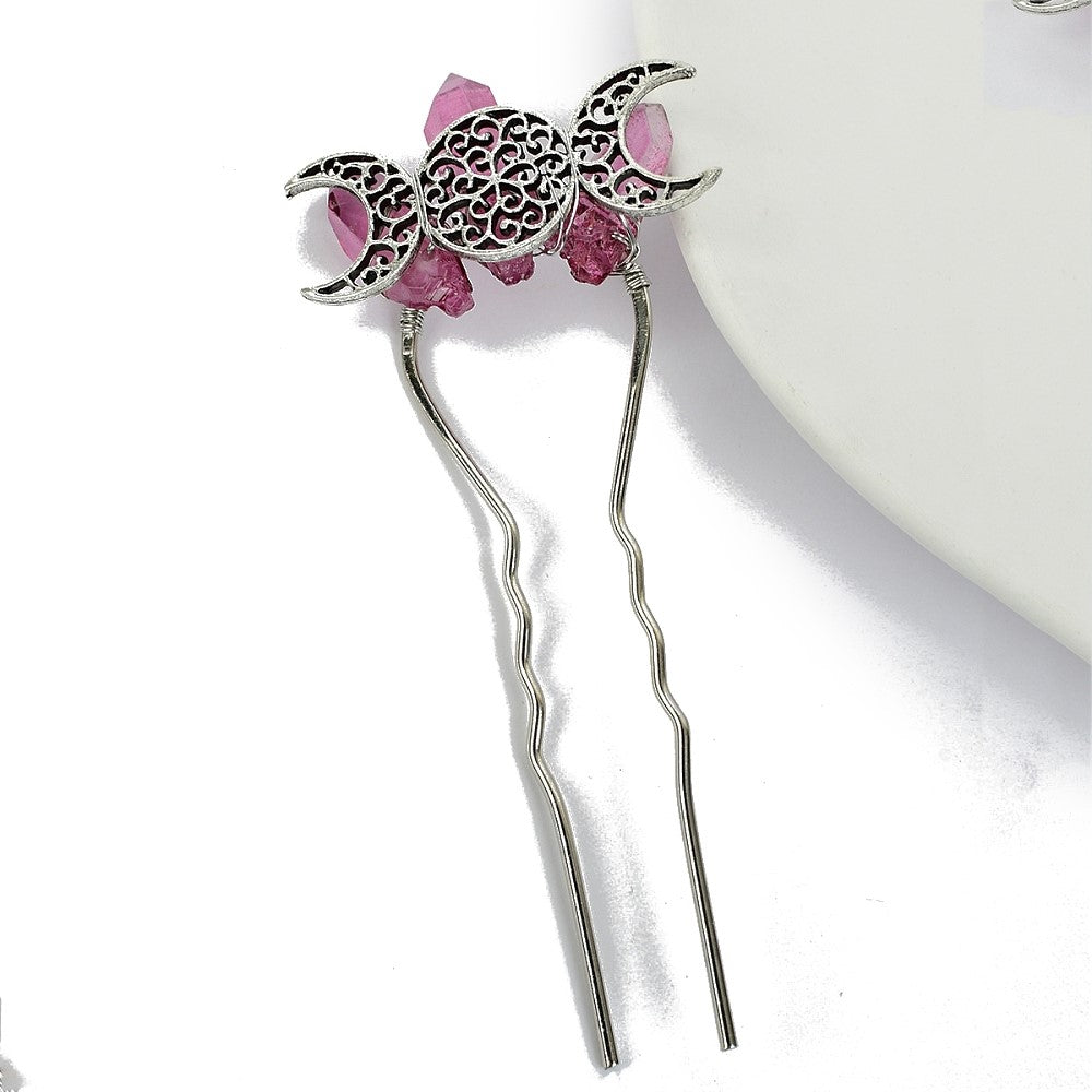 Purple Crystal Triple Moon Hair Stick
