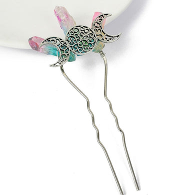 Rainbow Crystal Triple Moon Hair Stick
