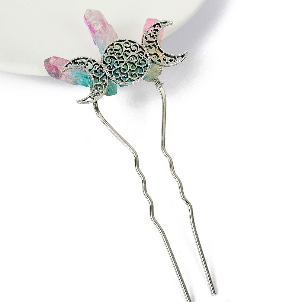 Rainbow Crystal Triple Moon Hair Stick