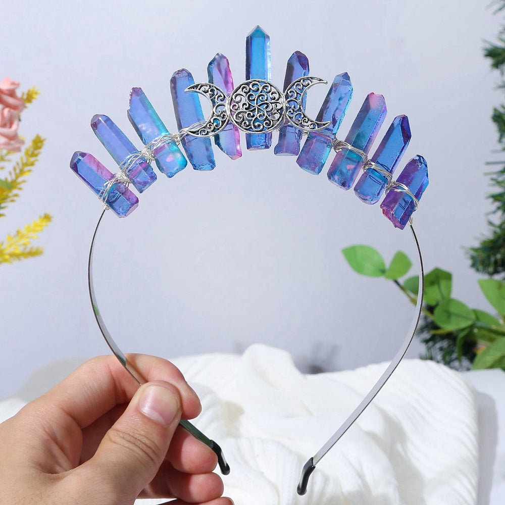 Periwinkle Blue Triple Moon Metal Crown