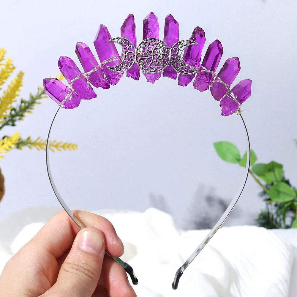 Purple Fuchsia Triple Moon Metal Crown