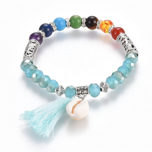 Shell Chakra and blue glass Bracelet