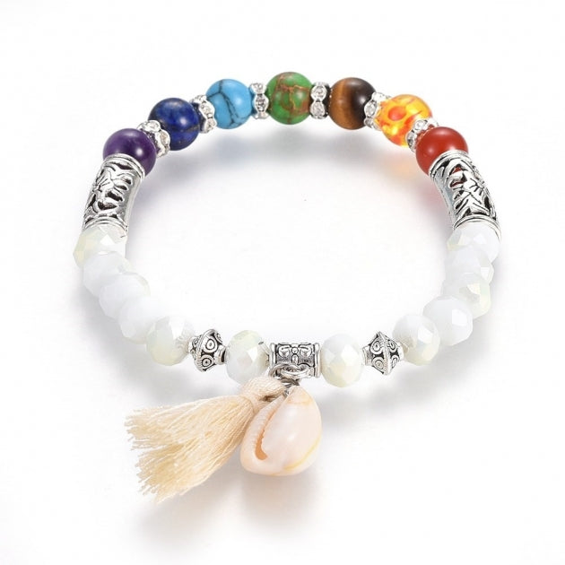 Shell Chakra and white glass Bracelet