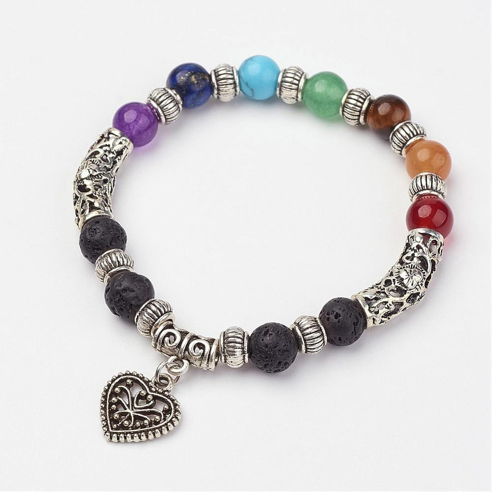 Chakra Lava Heart Bracelet
