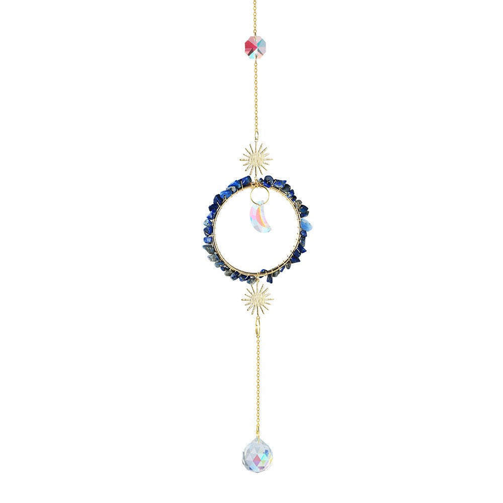 Gemstone Chip with Crystal Moon Suncatcher - Lapis