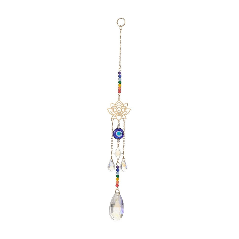 Lotus Evil Eye Chakra Teardrop Suncatcher
