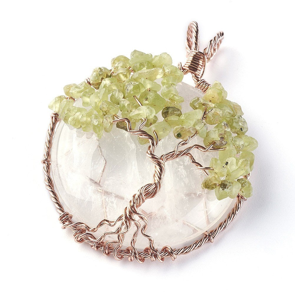 Peridot Tree on Clear Pendant