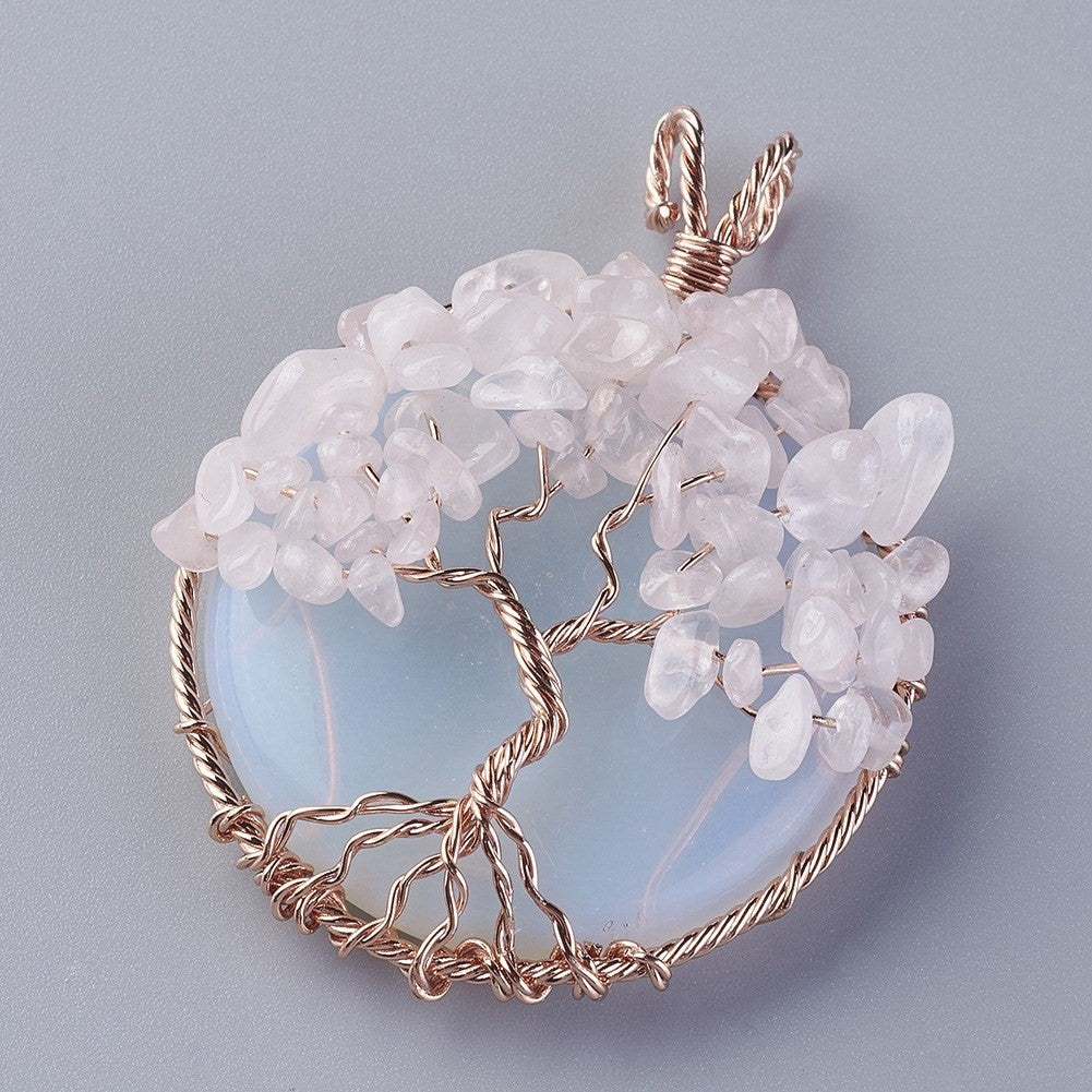 Rose Quartz Tree on Opalite Pendant