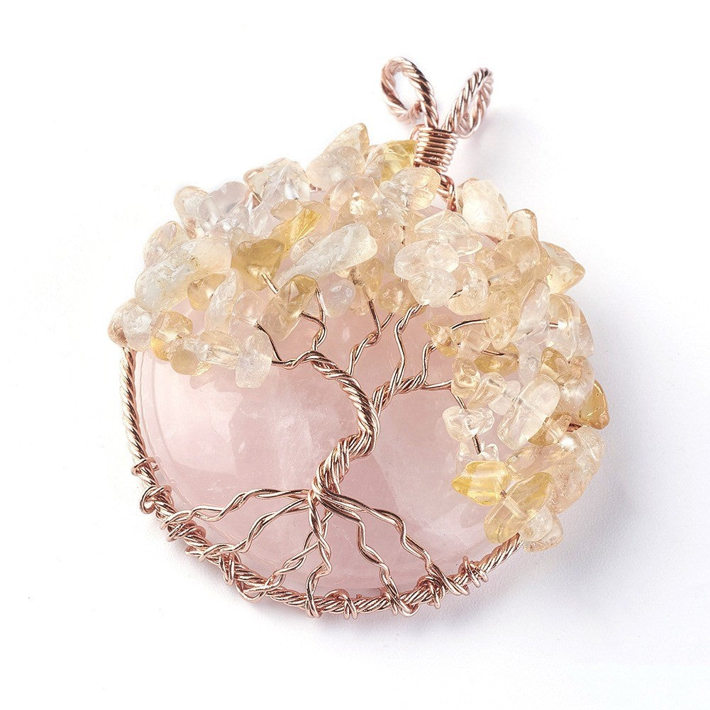 Citrine Tree on Rose Quartz Pendant
