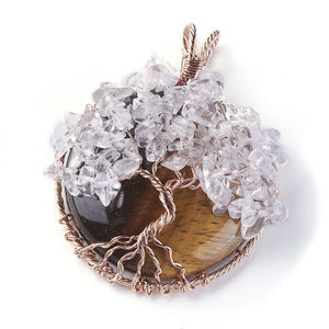 Clear Tree on Tiger Eye Pendant