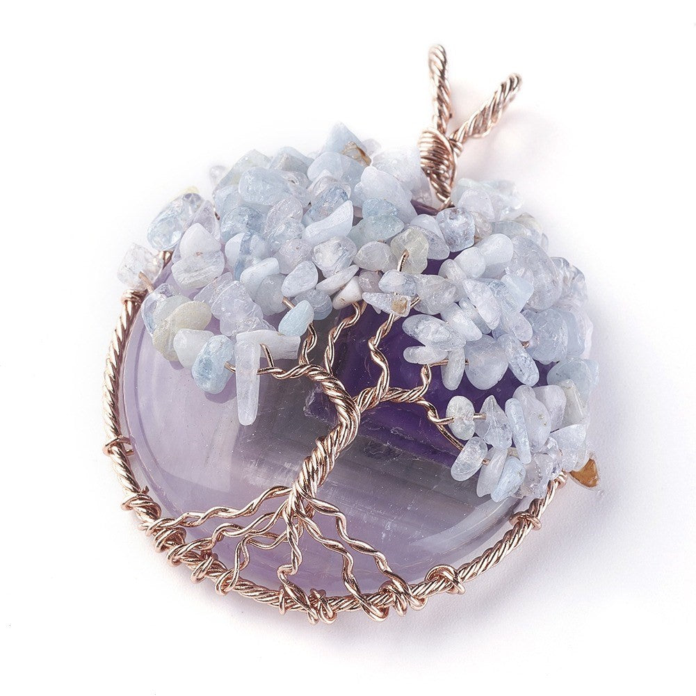Aquamarine Tree on Fluorite Pendant