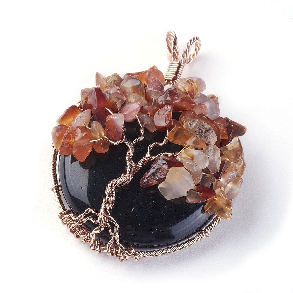 Carnelian Tree on Black Obsidian Pendant