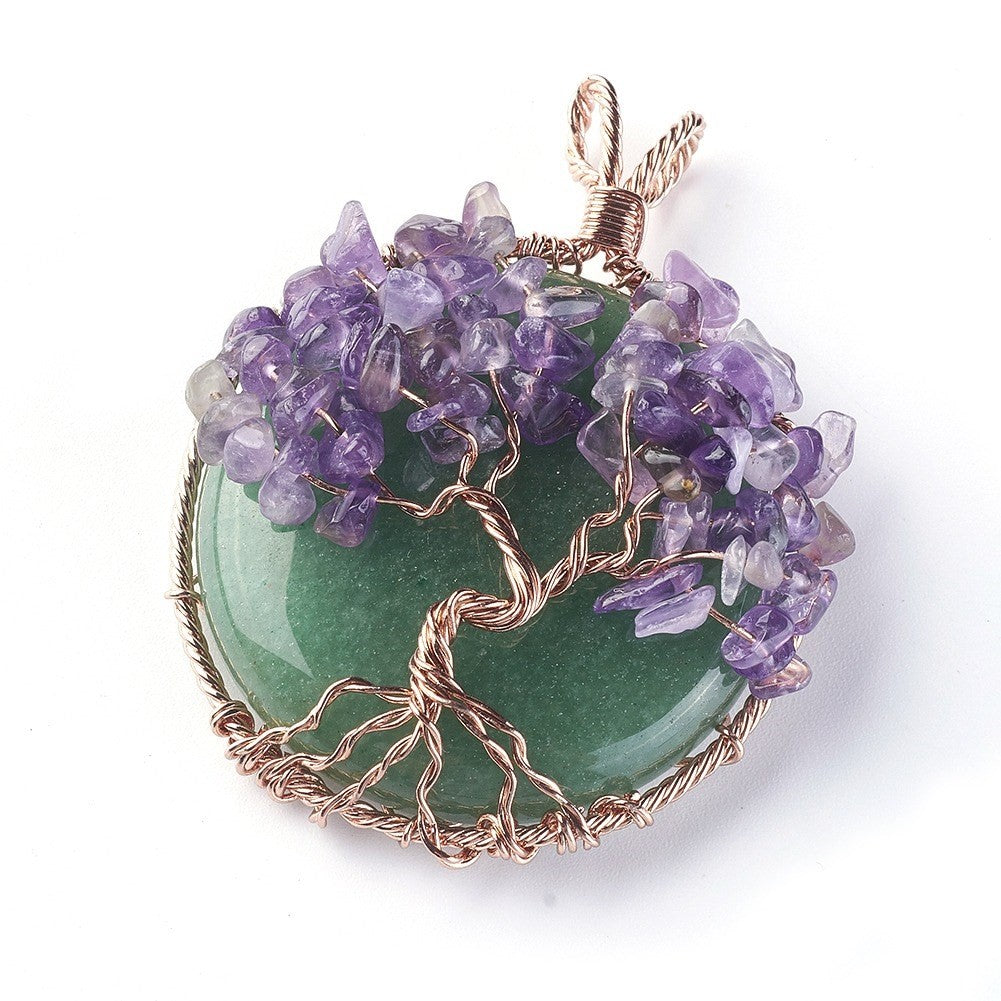 Amethyst Tree on Green Aventurine Pendant