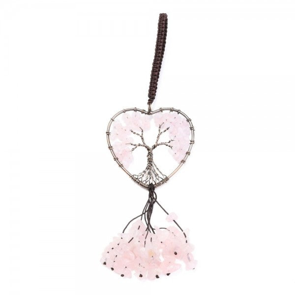 Rose Quartz Tree Heart Decoration