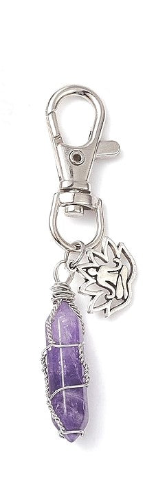 Amethyst Wire Wrap Keychain-Lotus