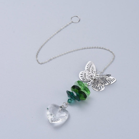 Green Butterfly Heart Suncatcher