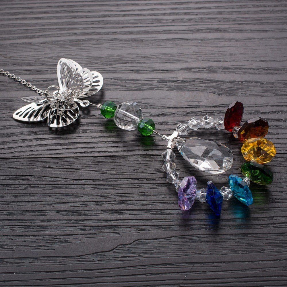 Chakra  Butterfly Circle Teardrop Suncatcher