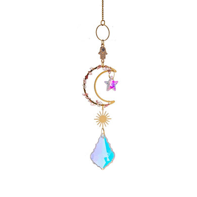 Gold Moon Star Hamsa Cherry Quartz Suncatcher
