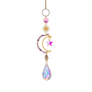 Gold Suncatcher with Hamsa and Moon and Stars Beads