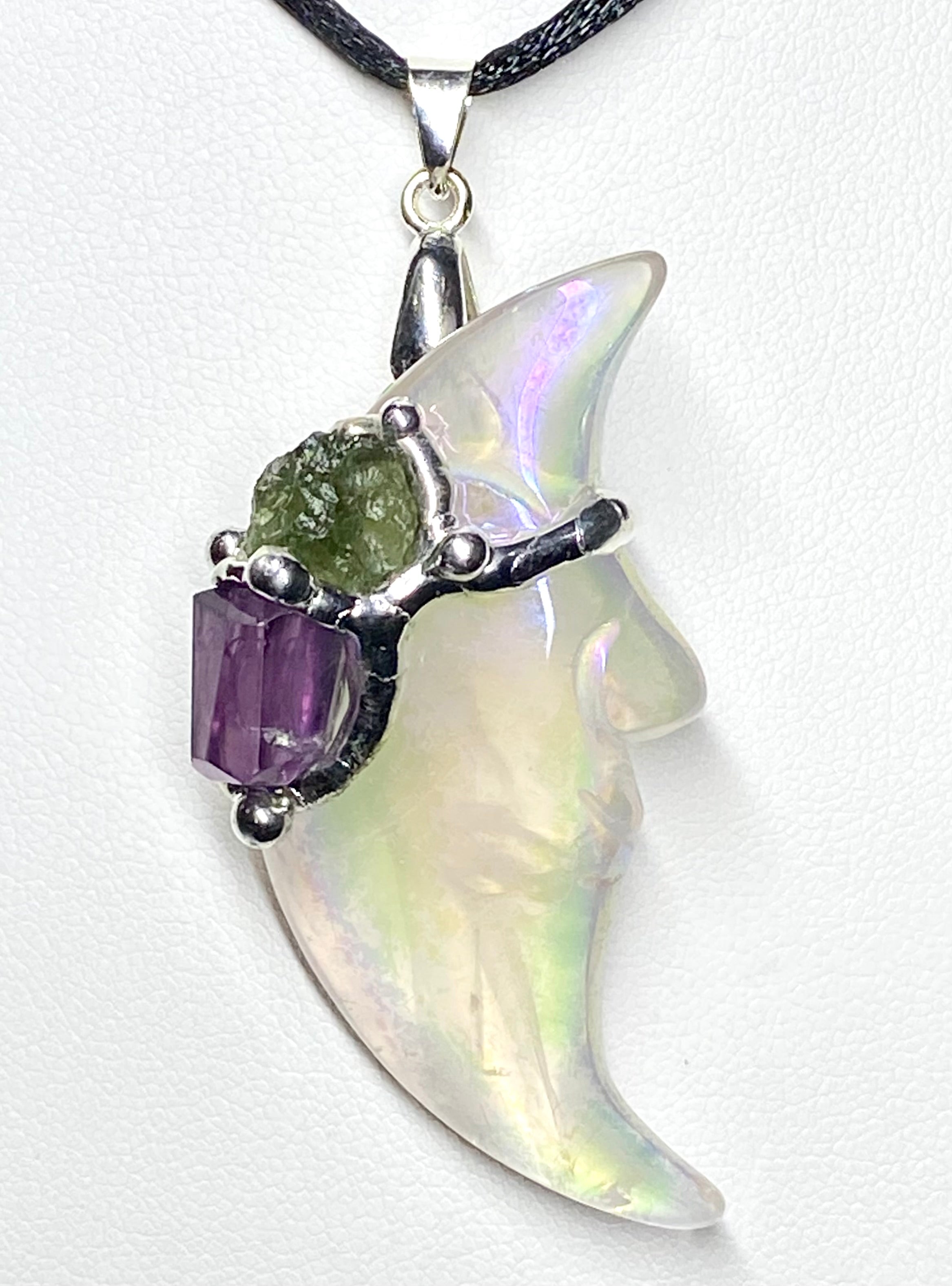 Quantum Love Moldavite Large Moon Pendant