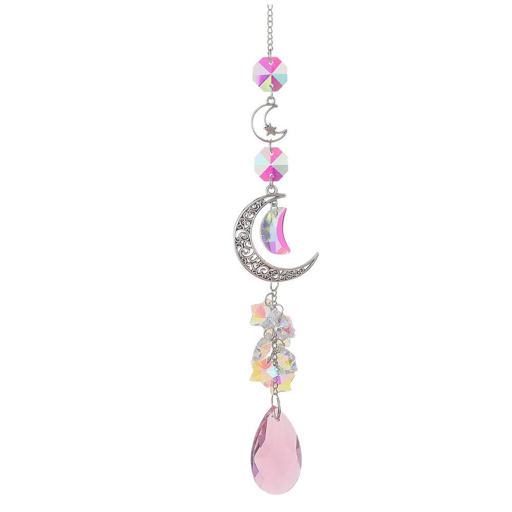 Pink Teardrop with Moons and Stars Suncatcher