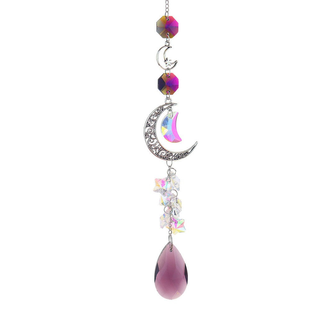Purple Suncatcher Teardrop with Moons and Stars